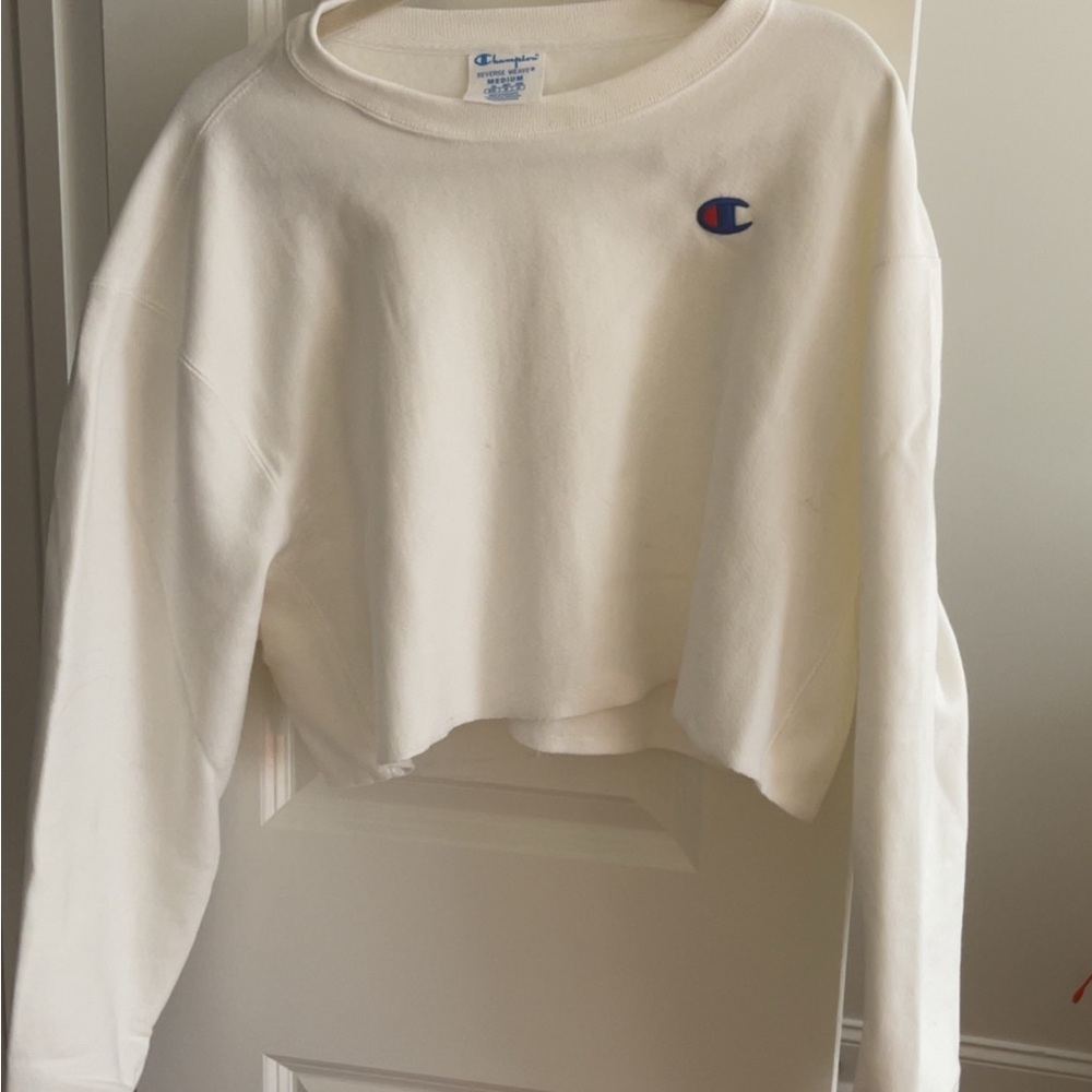 Champion White Cropped Sweatshirt